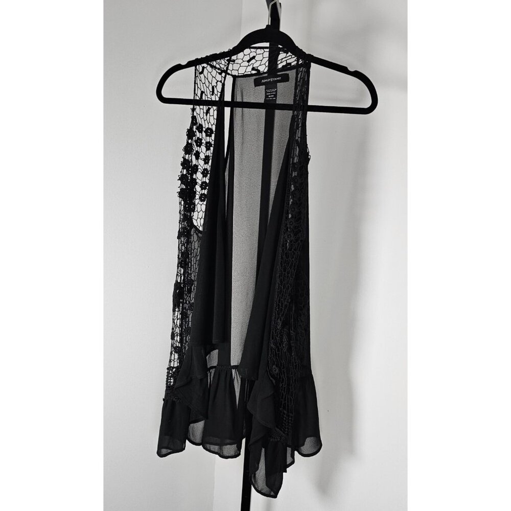 Ashley Stewart Sheer Black Open Front Tunic Shell Top-SZ 18/20